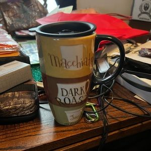 20 oz Glass Coffee Mug - coffee themed - with black lid